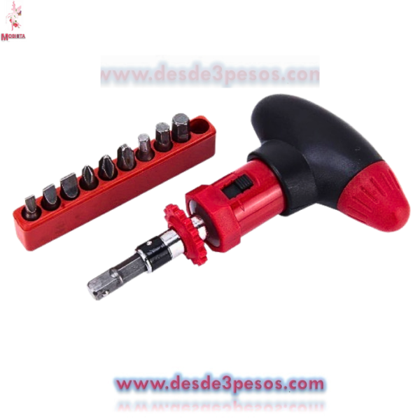 Desarmador Manual Giratorio Tipo T con 10 Puntas 12 x 7cm. - Imagen 3