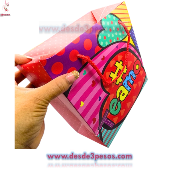 Bolsa de Regalo en forma de caja, decorada de San Valentín con Diseños Diamantados 36 x 27 cm. - Imagen 2
