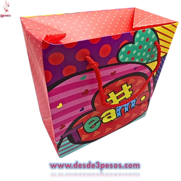 Bolsa de Regalo en forma de caja, decorada de San Valentín con Diseños Diamantados 36 x 27 cm. - Imagen 3