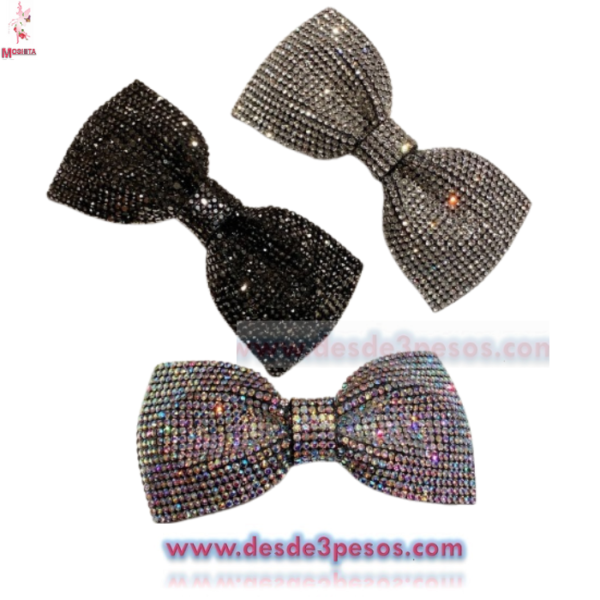 Dona con Resorte negra y Moño Cubierto de pedrería 6 tonos 9 x 3. cm. - Imagen 2