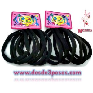 Paq.c/12 Pzas c/ 6 Ligas de Licra GRANDE en Color Negro 8.5 cm