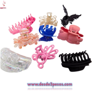Pinza para Cabello surtida en varios modelos en plástico y diferentes colores 7 x 5cm. Aprox.