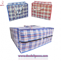 Bolsa De Rafia Cuadriculada con cierre y asas grandes 70 x 80 x 20 cm