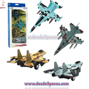 Caja con 3 Aviones de Combate 4 pza. 11 x 8 cm. De tracción