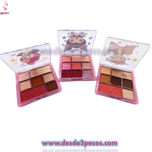 Minipaleta de Rubor con Iluminador 7 tonos FAVORBEAUTY presentación de personajes 8 x 8 cm. Caja con 24 pza. precio por 1 pza.