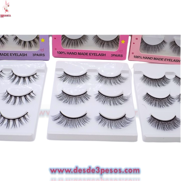 Set de 3 Par de Pestañas FAVORBEAUTY 3 Presentaciones 3D 15 X 9 cm. - Imagen 2