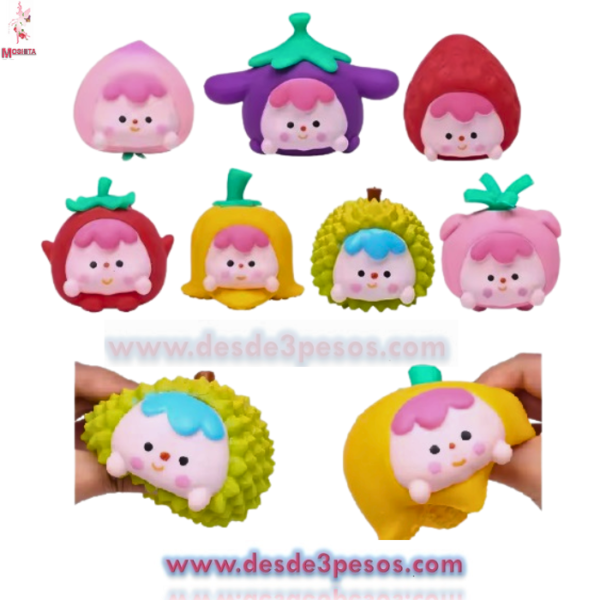Squishi en cajita de plástico de figura Frutas y Verduras 8 x 8 cm. Relleno de masa caja con 12 pza. precio por 1 pza., - Imagen 2