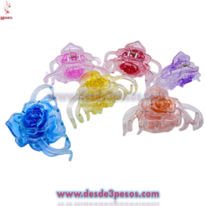 Pinza para cabello en colores Transparentes con figura de Rosa 11 x 6.5 cm.