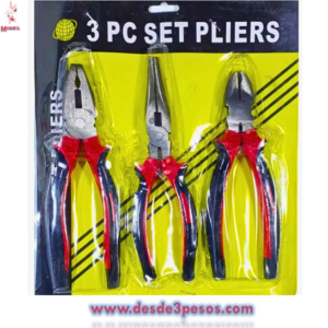 Set de 3 Pinzas Corte Electricista "8 Punta y Corte "6 y Diagonal "9, 17, 16 y 15 cm. De largo