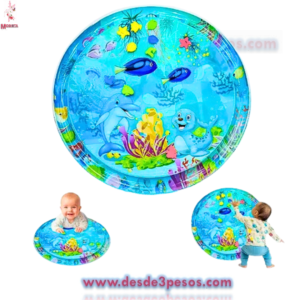 Alfonbra de Agua Inflable Redonda con Figuras Acuaticas 1 metro de diametro