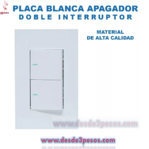 Placa Blanca Apagador Doble Interruptor Plástico 12 x 8 cm.