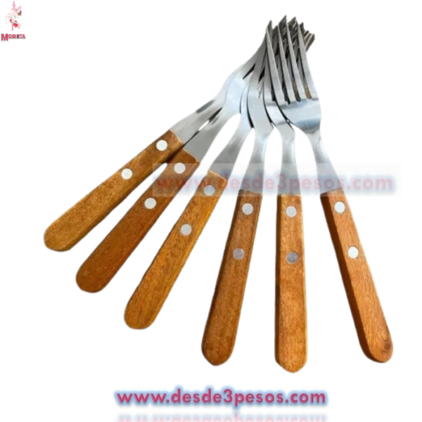 Bolsa con 6 Tenedores con Mango de Madera 19 cm - Imagen 2
