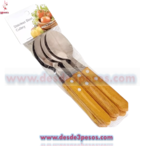 Bolsa con 6 Cuchara Metalica Sopera con Mango de Madera 19 cm Costo Unit. $5.90