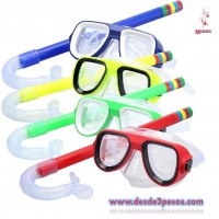 Máscara de gafas de buceo para niños Tubo de respiración Juego de natación en colores 14 x 6cm. Tubo 35cm de largo