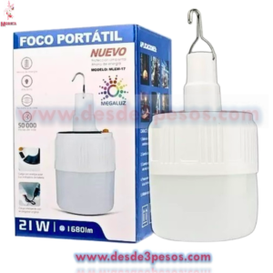 Foco Led Portatil Recargable, Solar 12W. 17 X 9 cm. MEGALUZ