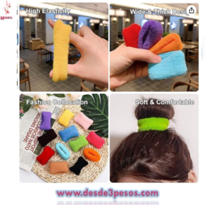Bolsa con 30 Donas para peinado en tonos matte, Neon, Escolar, Negra y Blanca con negro 5 x 2 cm.
