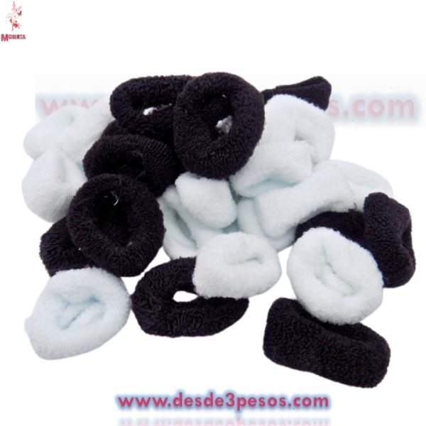 Bolsa con 30 Donas para peinado en tonos matte, Neon, Escolar, Negra y Blanca con negro 5 x 2 cm. - Imagen 3