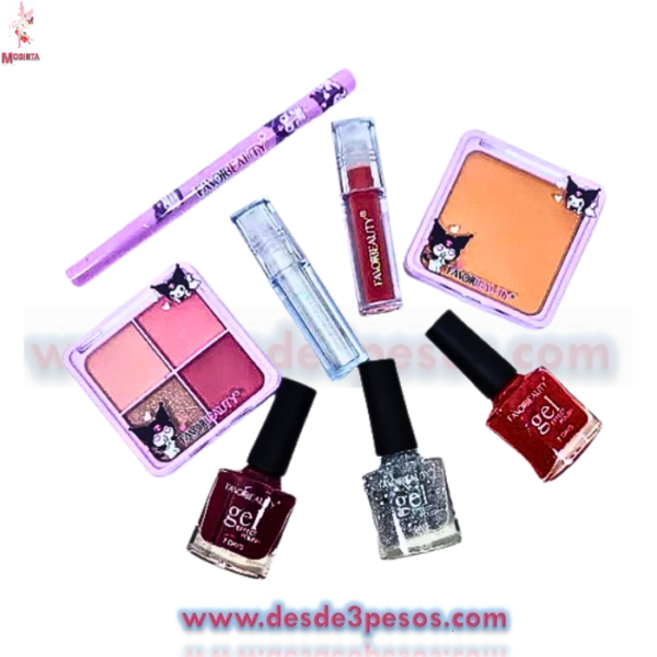 Cofre Maquillaje de KUROMI con espejo 8 Pza. 1 delineador, 3 esmaltes, gloss, iluminador, maquillaje y sombras 17 x 12 y 5.5 cm. - Imagen 3