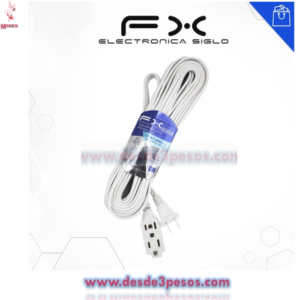Extensión blanca  FX  domestica con longitud de 10 mtrs, clavija plana y 3 contactos