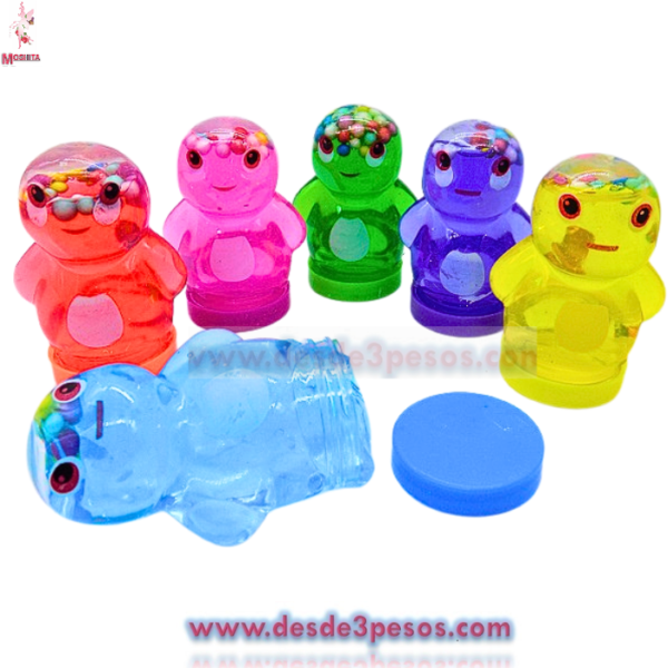 Slime caja con 24pza. Figura de Dinosaurio  colores con glitter y bolitas de unicel  7 x 4 cm. Costo Unit. $3.12