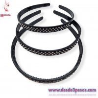 Diadema de plastico Negra con Pedreria Blanca