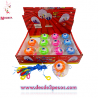 Pelota con Agua, Glitter y Ojo dentro el ojo prende al revotarla 4 colores 8cm. Aprox.