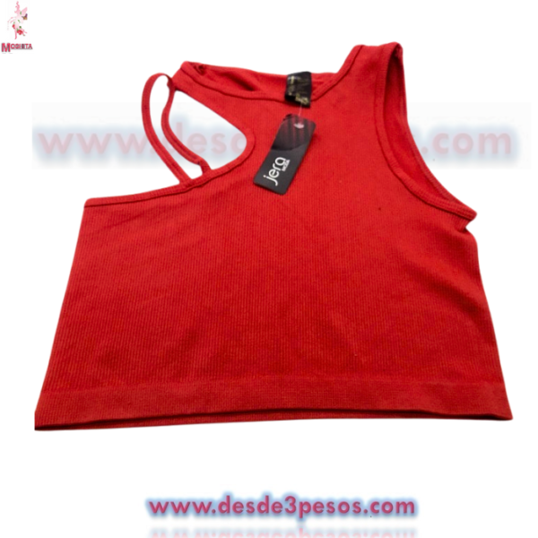 Camiseta De Punto Acanalado Con Hombros Descubiertos unitalla Licra e colores - Imagen 4
