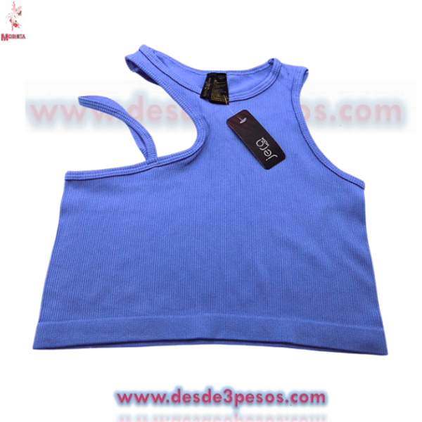 Camiseta De Punto Acanalado Con Hombros Descubiertos unitalla Licra e colores - Imagen 5