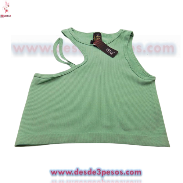 Camiseta De Punto Acanalado Con Hombros Descubiertos unitalla Licra e colores - Imagen 6