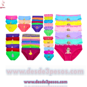 Bikini de Niña en colores Microfibra 4 - 6 años bolsa con 12 pza.  Precio por 1 pza.