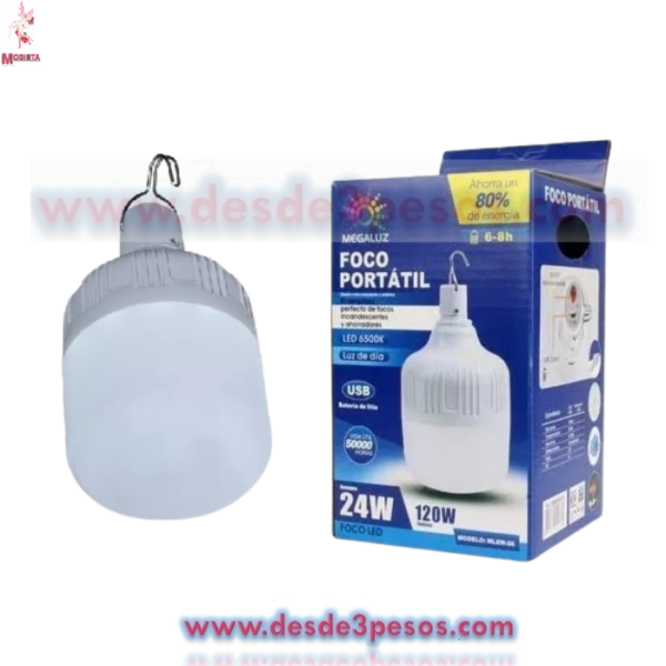 Foco de Emergencia Led portátil Recarga USB Ilumina 120 W 17 x 10 cm. - Imagen 2