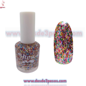 Esmalte Moshita transparente con glitter escarcha de colores 15ml.