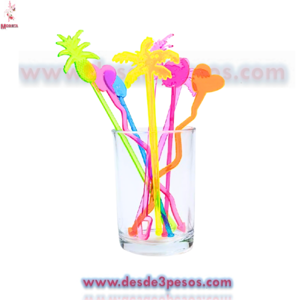 Bolsa con 12 Agitadores de plastico, Para Bebidas  18 cm en varios colores - Imagen 3
