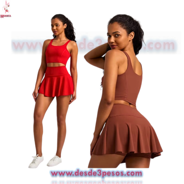 Conjunto Deportivo Falda Short con Top Unitalla Licra da una talla 28 a una 32 aprox. - Imagen 2