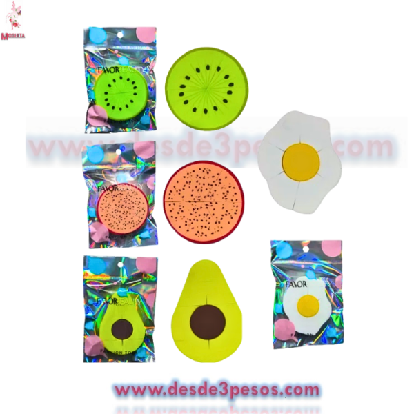 Esponja Para Maquillaje FAVORBEAUTY Frutal 4 modelos tipo quesitos 8 cm. Y 6 cm. - Imagen 2