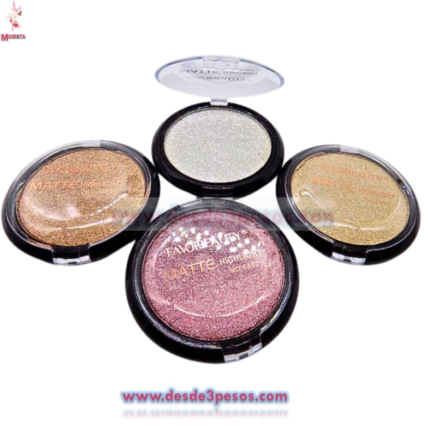 Caja con 24 pzas,  Estuche de  Polvo ILUMINADOR FAVOR BEAUTY 4 Tonos 7 cm - Imagen 3