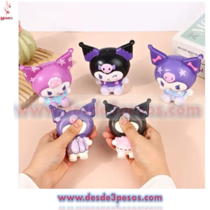 Squishy Figuras Sanrio Kuromi 3 modelos en costalito 12 x 9.5 cm.
