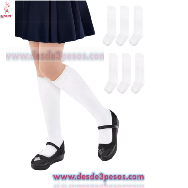 Calceta Escolar Blanca Nylon en talla  5 - 8  largo 20 cm.