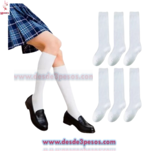 Calceta Escolar Blanca Nylon en talla 9 - 12  largo 20 cm.