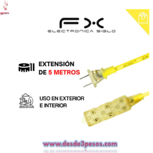 Extension en color amarillo 5M FX con 3 contactos