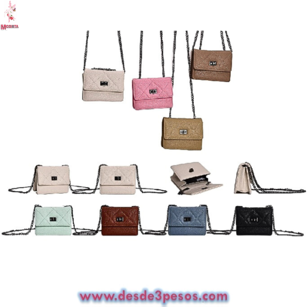 Bolso pequeño de hombro con cadena vini piel en colores 16.5 x 13 cm. - Imagen 2