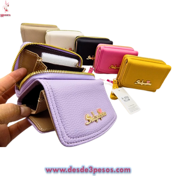 Cartera 1 Cierre y Broche Vini Piel en colores  11 x 8 cm. - Imagen 2
