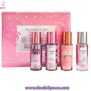 Set de 4 Body Spray V LOVE aromas Cítricos y Frutales 85 ml.