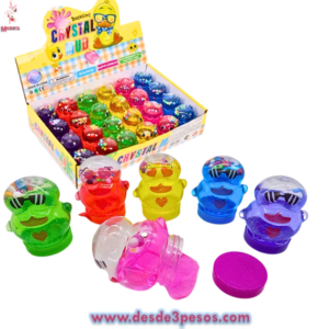 Slime con figura en forma de PATITO con glitter y bolitas de unicel   8 x 5cm