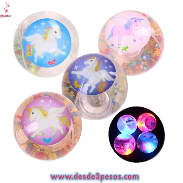 Pelota de Agua con Luz y estampa unicornio dentro 7cm. diámetro caja con 12pza. Precio por 1pza. - Imagen 2