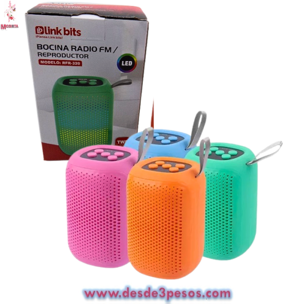 Bocina Radio FM/Reproductor Link bits Mod: RFR-320 12 x 7 cm.  Incluye cargador