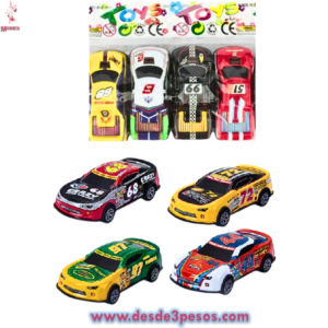 Bolsa con 4 Carros de Traccion para  Carreras de  10 x 4 cm.