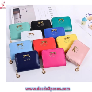 Cartera Dama Vini Piel 1 Cierre con 2 Diviciones en colores  9 x 11 cm.