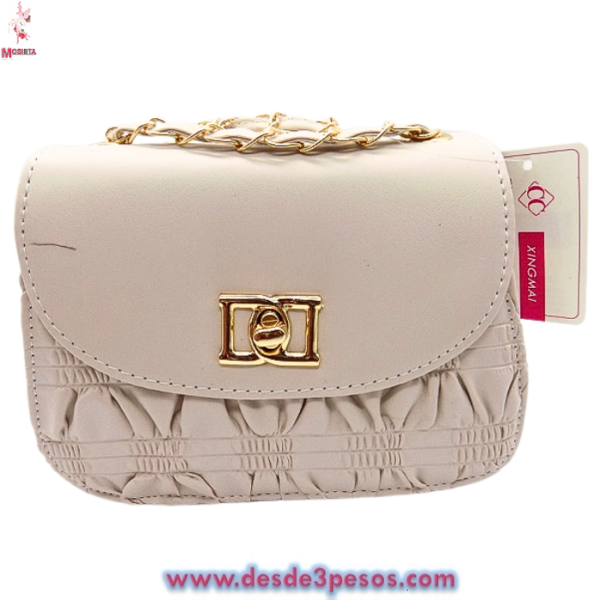 Bolsa Vini Piel Corrugada con Cinta encadenada y broche Giratorio 20 x 16 cm. - Imagen 5
