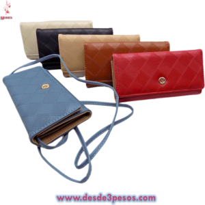 Cartera Bolsa 2 Diviciones y Tarjeteros Vini Piel en Colores 10 x 19 cm.
